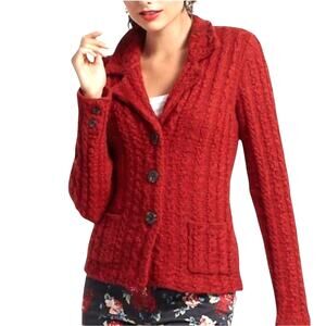 Sparrow Anthropologie Fall Burnt Orange Wool Blend Cable Knit Button Blazer